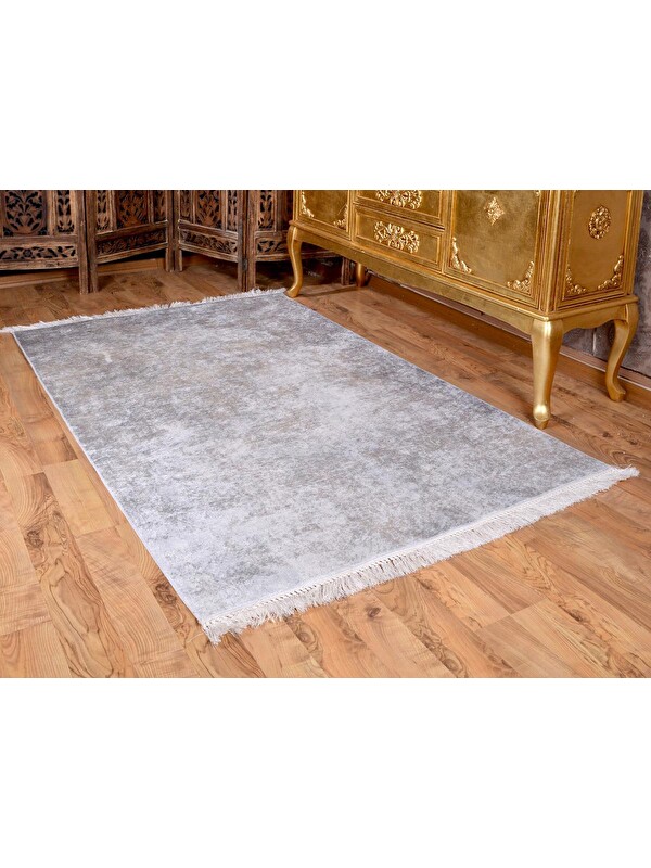 Çeyiz Diyarı Latex Kaymaz Taban Dijital Baskı Kadife Halı Duru Gri 180x280 cm