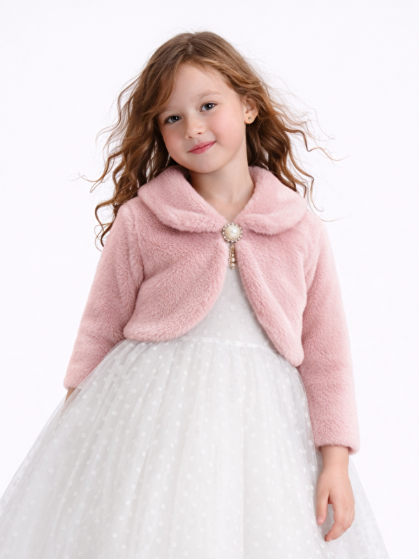 Casabony Pembe Kız Çocuk Pelüş Bolero  Bayramlık & Parti Ceket