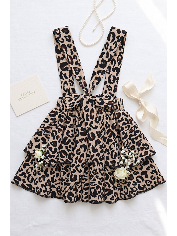 Parla Kids Kız Çocuk Helen Leopar Askılı Kat Kat Bağlama Jile Elbise