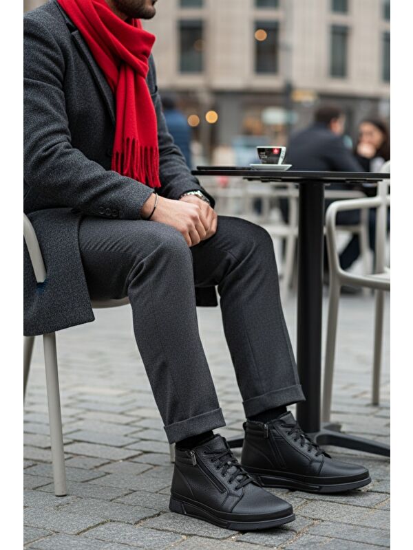 TİTAN Hakiki Deri İçi Kürklü Fermuarlı ve Bağcıklı Erkek Kışlık Bot - Görsel 7