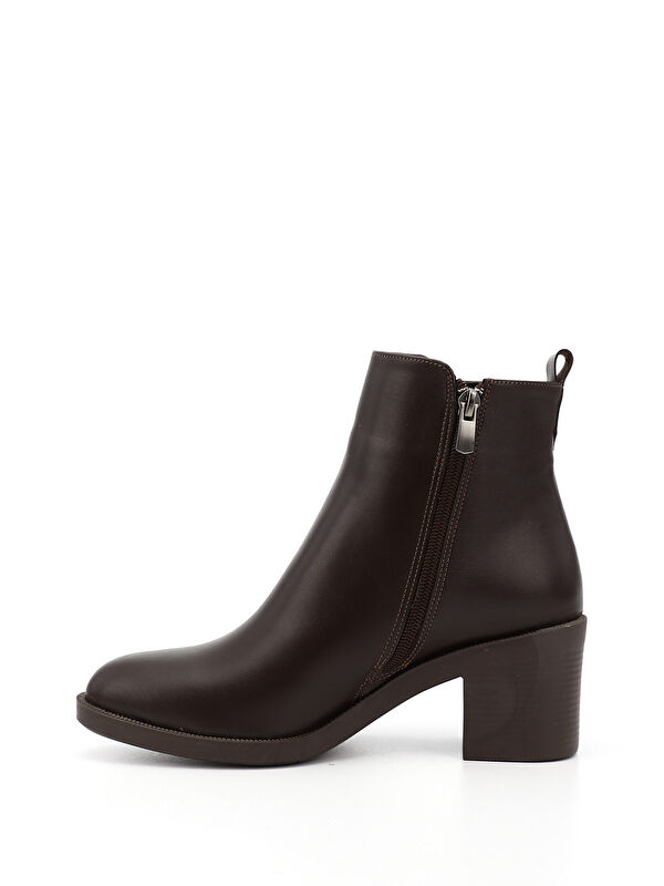 Kadın ÇİKOLATA KAHVE Fermuarlı Kalın Topuklu Bot - Görsel 4