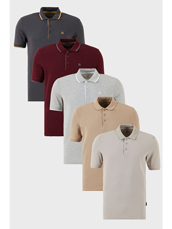 Buratti Pamuklu Regular Fit Düğmeli Polo Yaka 5'li Paket %100 Pamuk Tişört 590211827S5