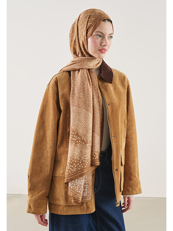 Fresh Scarfs Dot Elegance Desen Rami Şal Sıcak Kahve