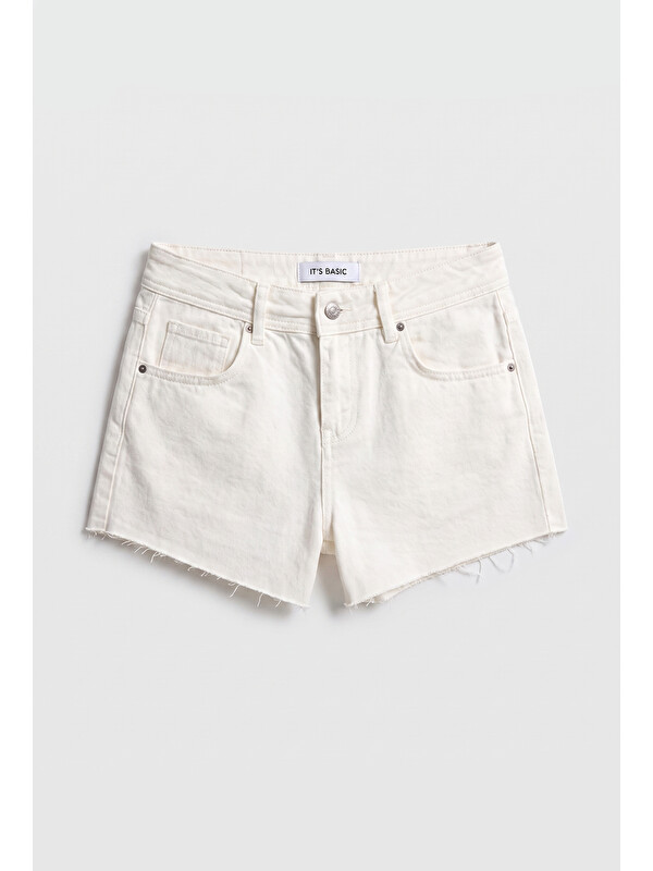 It's Basic Kadın Kırık Beyaz 7s6-101 Mini Mom Arkadan Cepli %100 Pamuk Denim Şort