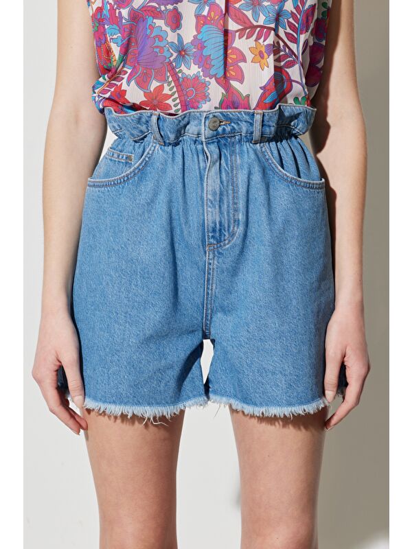 Wrangler Mavi Festival Regular Fit %100 Pamuk Yüksek Bel Jean Şort