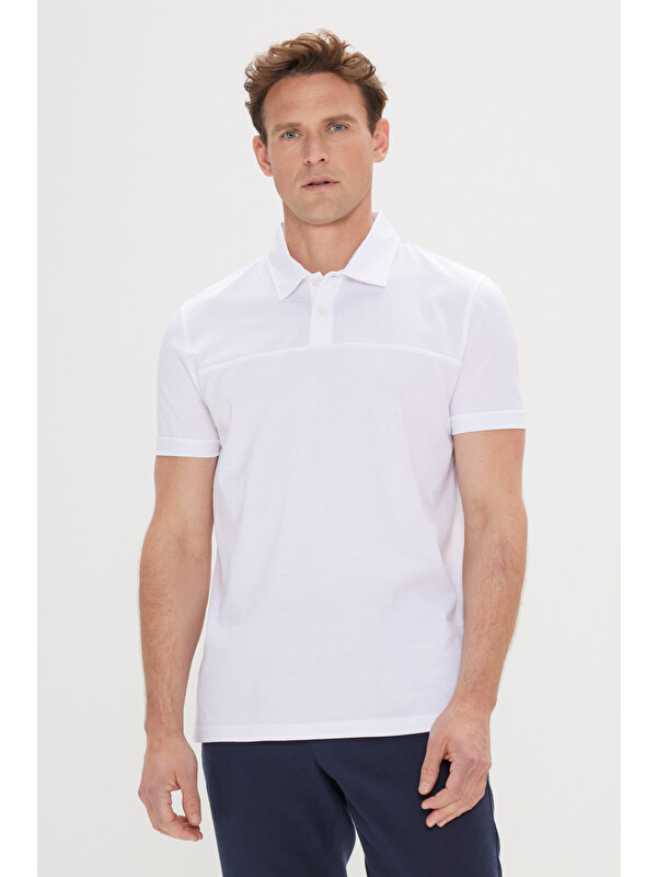 Altınyıldız Classics Erkek Beyaz Slim Fit Dar Kesim %100 Pamuk Polo Yaka Tişört