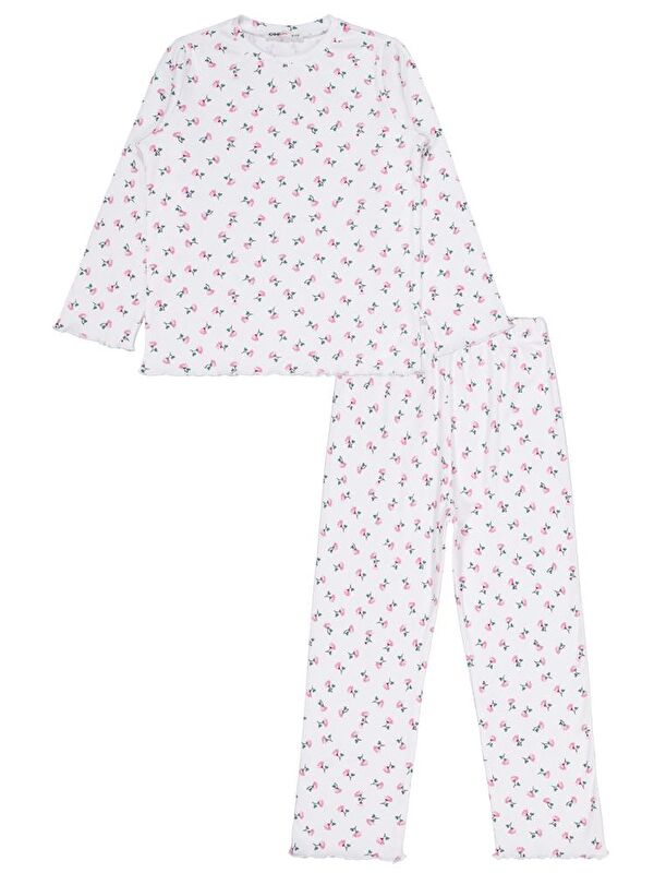 Civil Girls Çiçek Desenli 6-9 Yaş Pijama Takımı - Ekru 8-9 Yaş