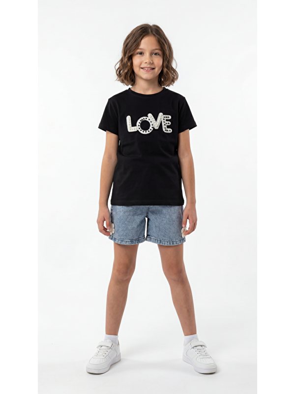 Mışıl Kids Ön Love Nakışlı Kız Çocuk Tişört-Şort Takım