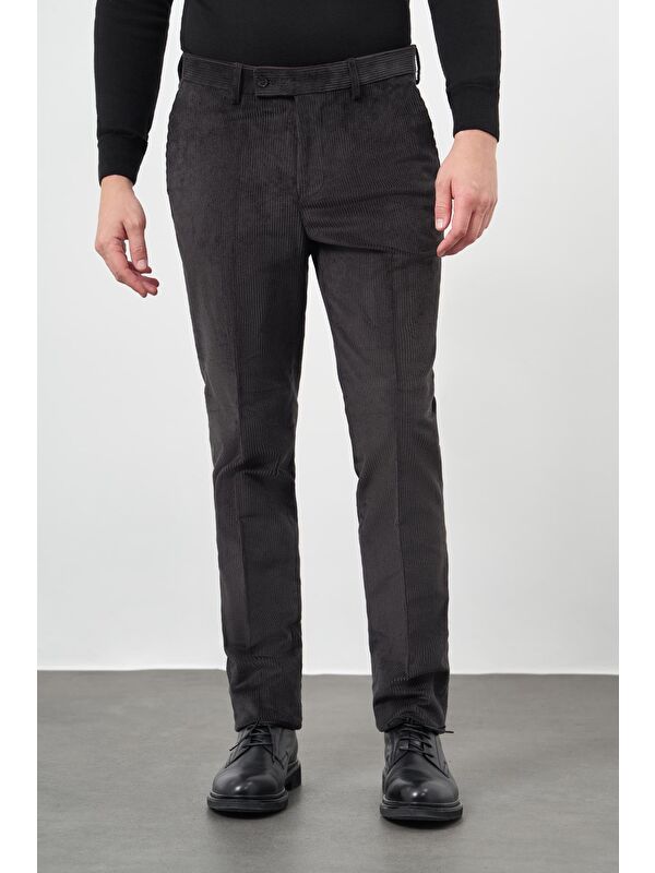 İMZA Koyu Antrasit Pamuklu Yandan Cepli Comfort Fit Kadife Erkek Pantolon 1003245160