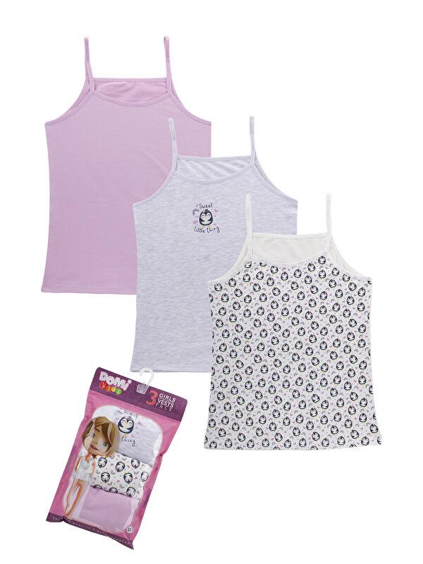 Domikids Kız Çocuk Baskılı Pamuklu Atlet 3'lü Paket