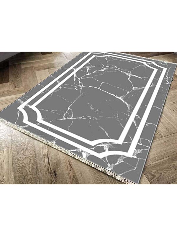 Çeyiz Diyarı Kaymaz Taban Dijital Baskı Kadife Halı Linear Stone Antrasit 180x280 cm
