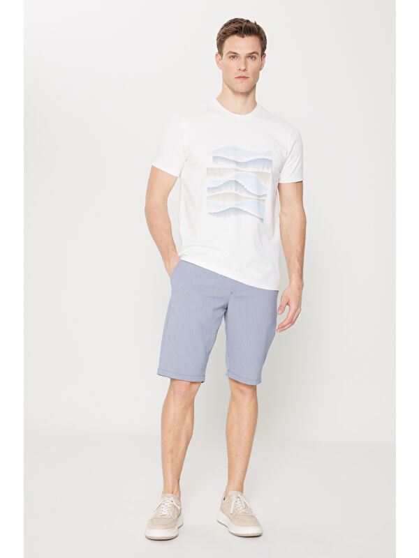 AC&Co / Altınyıldız Classics Erkek Lacivert Slim Fit Dar Kesim Yan Cepli Gofre Desenli Şort