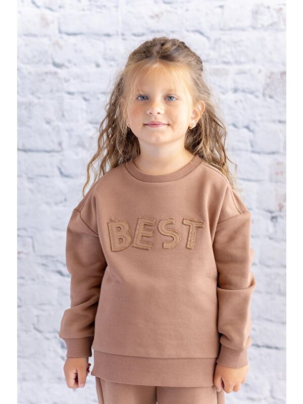 ZEYLAND Kız Çocuk Nakış Detaylı Sweatshirt - Kahve