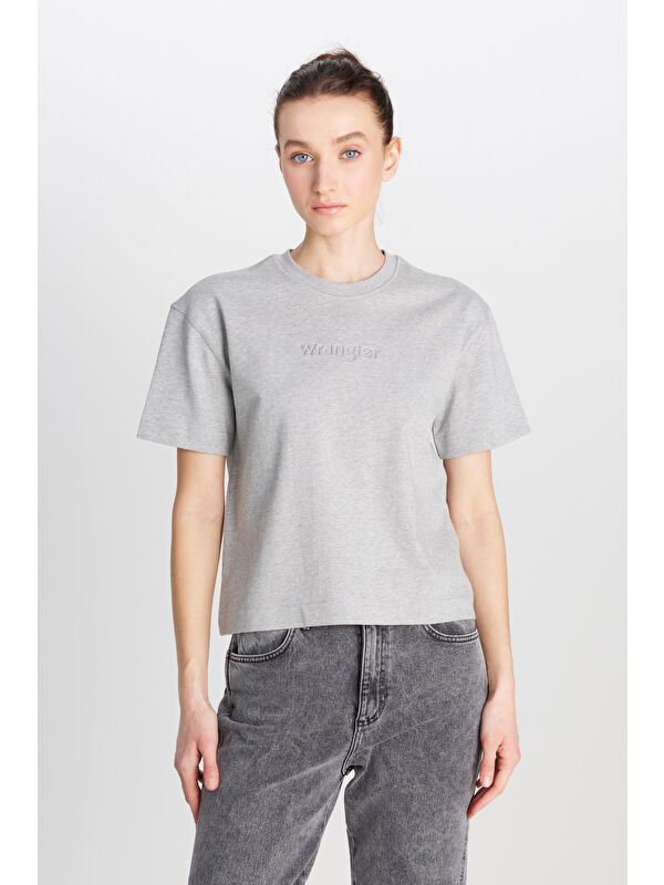Wrangler %100 Pamuk Relaxed Fit Bisiklet Yaka Gri Melanj Tişört