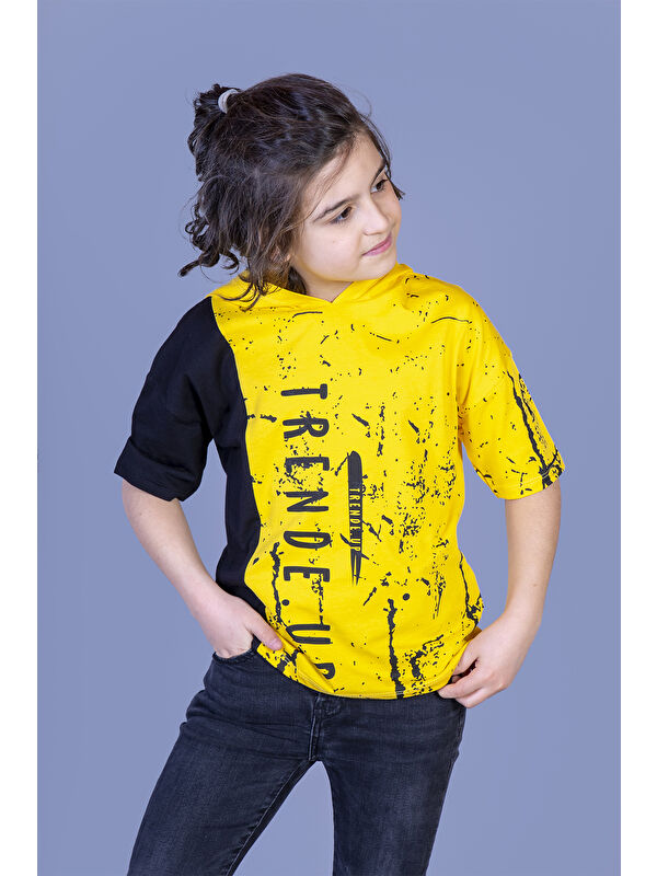 Toontoykids Erkek Çocuk Kapüşonlu Garni Detaylı Baskılı Tişört