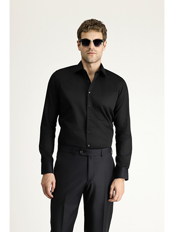 Kiğılı Uzun Kol Slim Fit Dar Kesim Klasik Pamuk Gömlek
