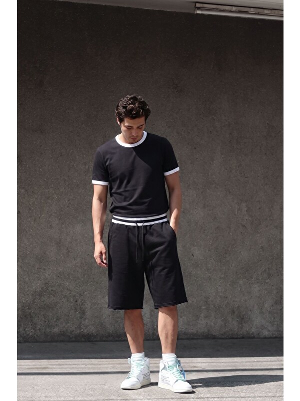 gothamVibes Erkek Ringer Siyah T-Shirt