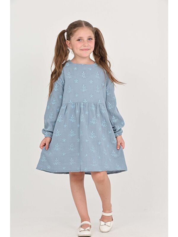 Toontoykids Kız Çocuk Çiçek Nakışlı Elbise