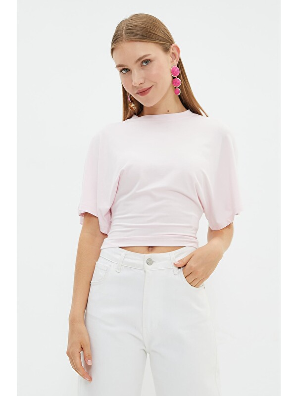 Fullamoda Yarasa Kol Bisiklet Yaka Crop Bluz