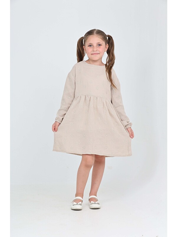 Toontoykids Kız Çocuk Çiçek Nakışlı Elbise