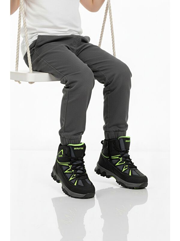 Ayakmod Siyah Gri Polarlı Kaymaz Unisex Çocuk Outdoor Bot 2301 F