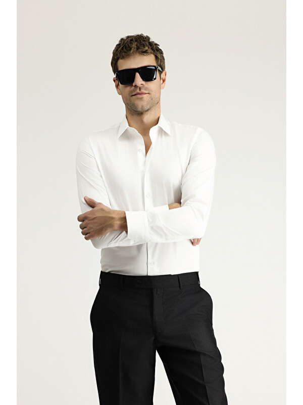 Kiğılı Uzun Kol Slim Fit Dar Kesim Klasik Pamuk Gömlek