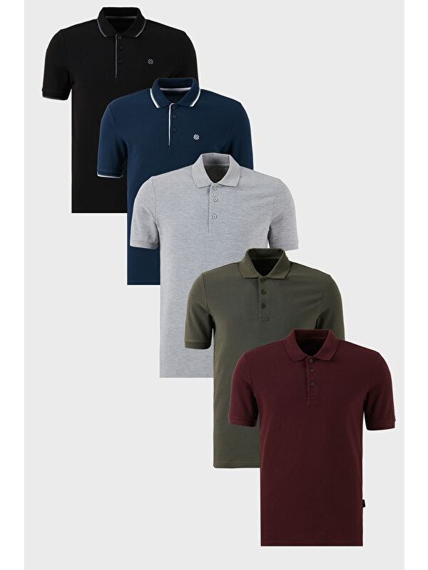 Buratti Pamuklu Regular Fit Düğmeli Polo Yaka 5'li Paket %100 Pamuk Tişört 590211827S5