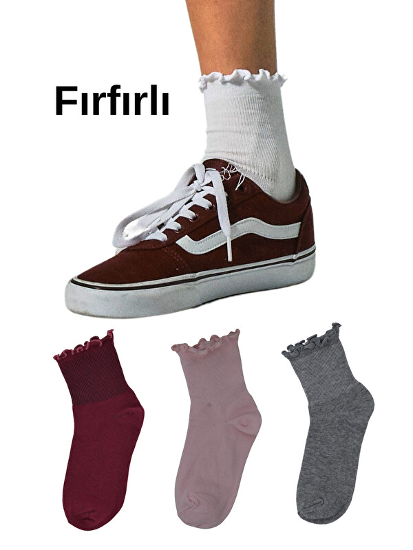 Trick or Treat 3'lü paket Fırfırlı, Yüksek Pamuk Oranı, Yarım Konç Kadın Çorap @Frigo