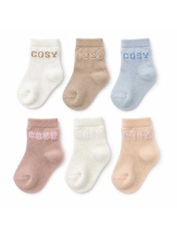 BabyCosy Organic  Bebek 6'lı Cosy Detaylı Çorap %100 Organik Pamuk, Bebek - Yenidoğan - CSYC1016