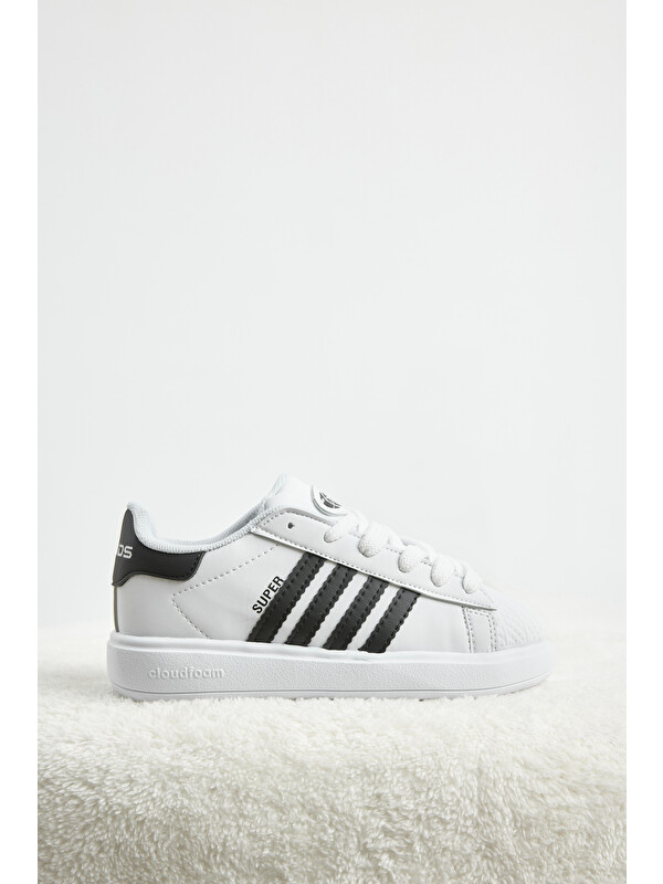 TONNY BLACK Çocuk Unisex Beyaz Siyah File Rahat Kalıp Nefes Alabilen Bağcıklı Sneaker