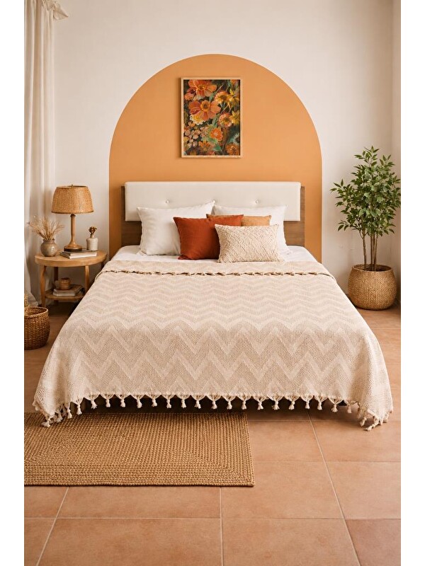 Çeyiz Diyarı Elit Jakarlı Çift Kişilik Tek Pike 200x230 cm Bej