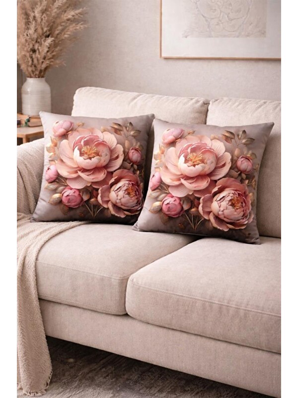 Çeyiz Diyarı Rose Baskılı 2li Kırlent Kılıfı 40x40 cm