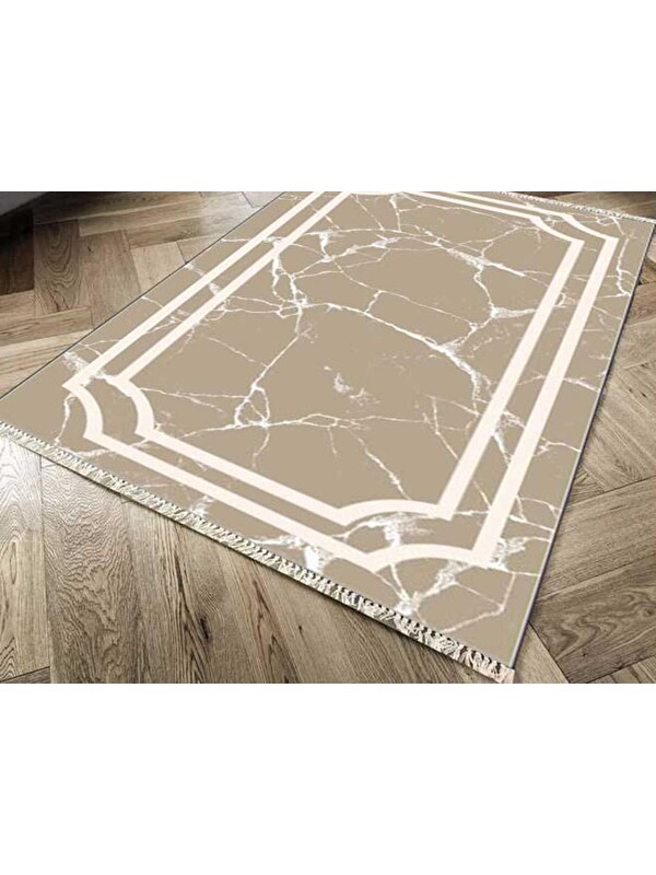 Çeyiz Diyarı Kaymaz Taban Dijital Baskı Kadife Halı Linear Stone Kahve 180x280 cm
