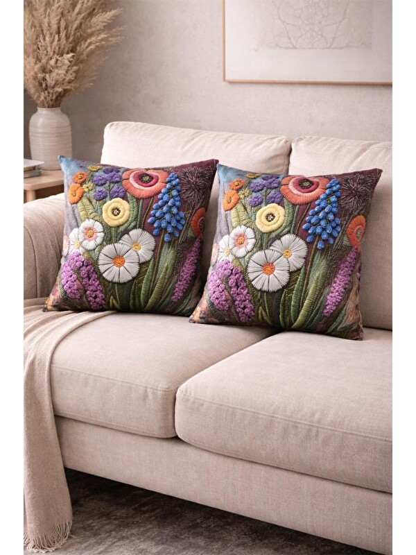 Çeyiz Diyarı Lorea Baskılı 2li Kırlent Kılıfı 40x40 cm