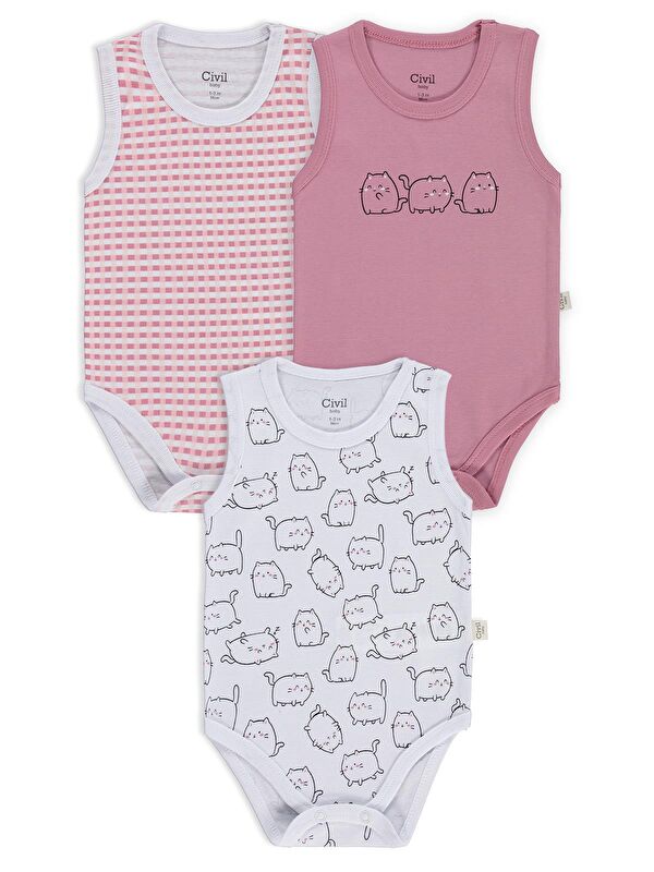 Civil Baby Kedi Empirmeli 3 Lü 0-36 Ay Çıtçıtlı Badi - Beyaz 18-24 Ay