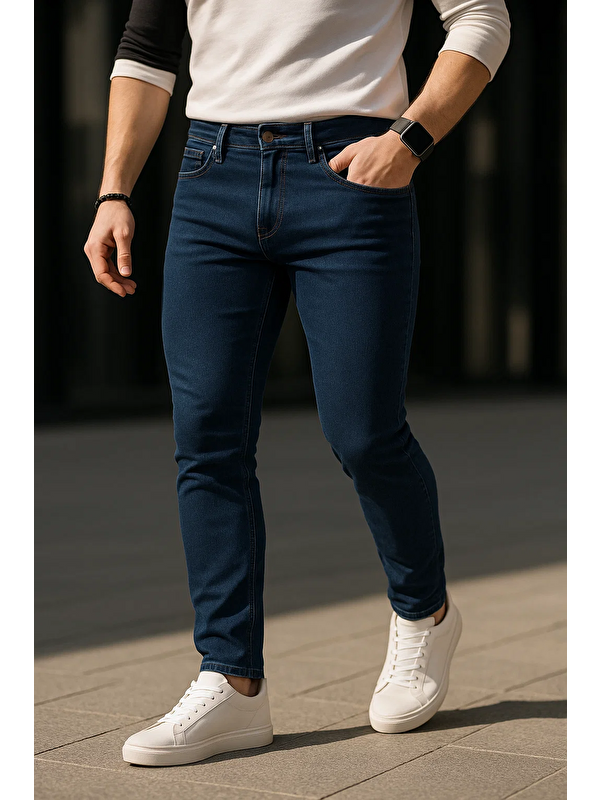 Comstar Erkek Pamuklu Basic Lacivert Jeans Pantolon