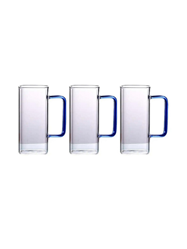 Kitchen Design Lab Kare Cam Mavi Kulplu Su Bardağı 350 ml 3 Adet