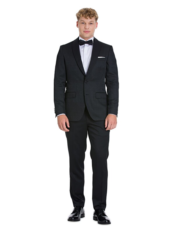 Hatemoğlu Siyah Slim Fit Çıkma Sivri Yaka Klasik Damatlık