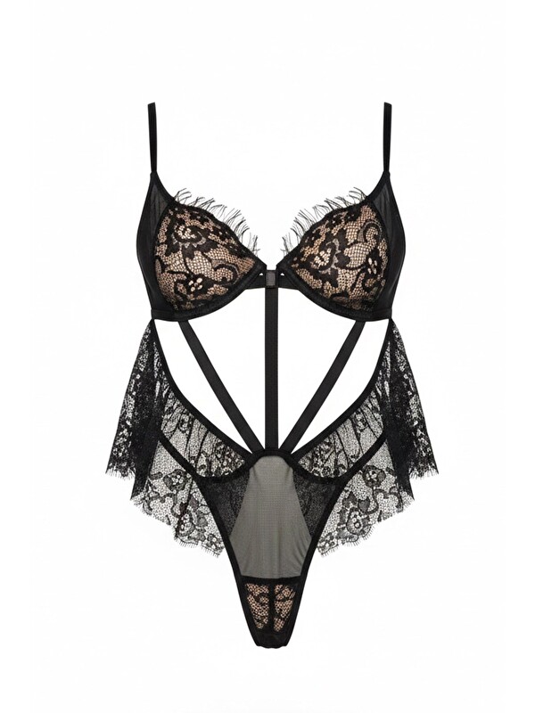 C&City Dantel Detaylı Bodysuit Siyah