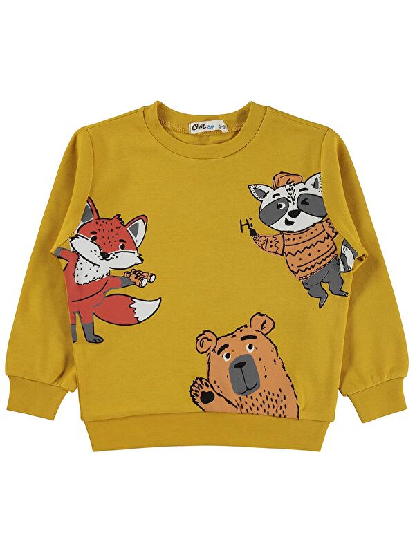 Civil Boys Tili Rakun Ayı Baskılı 2-5 Yaş Sweatshirt - Hardal