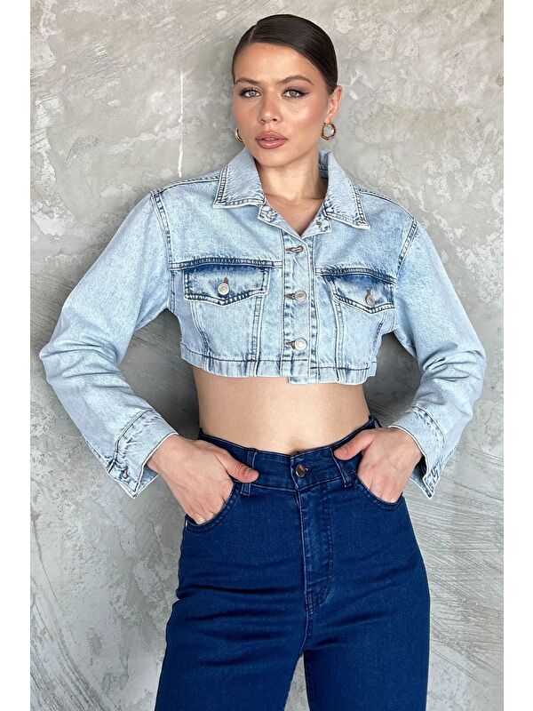 Gülseli Kadın Crop Top Jean Jean Ceket