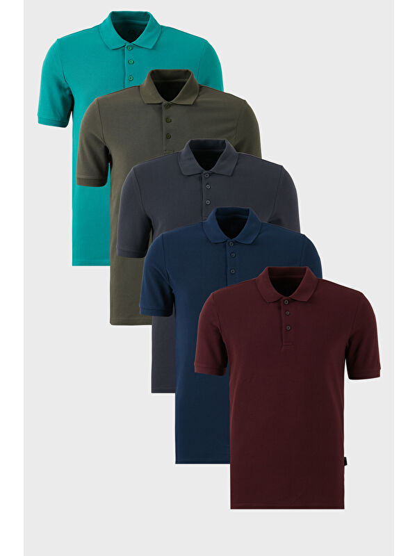 Buratti Pamuklu Regular Fit Düğmeli Polo Yaka 5'li Paket %100 Pamuk Tişört 5902127S5