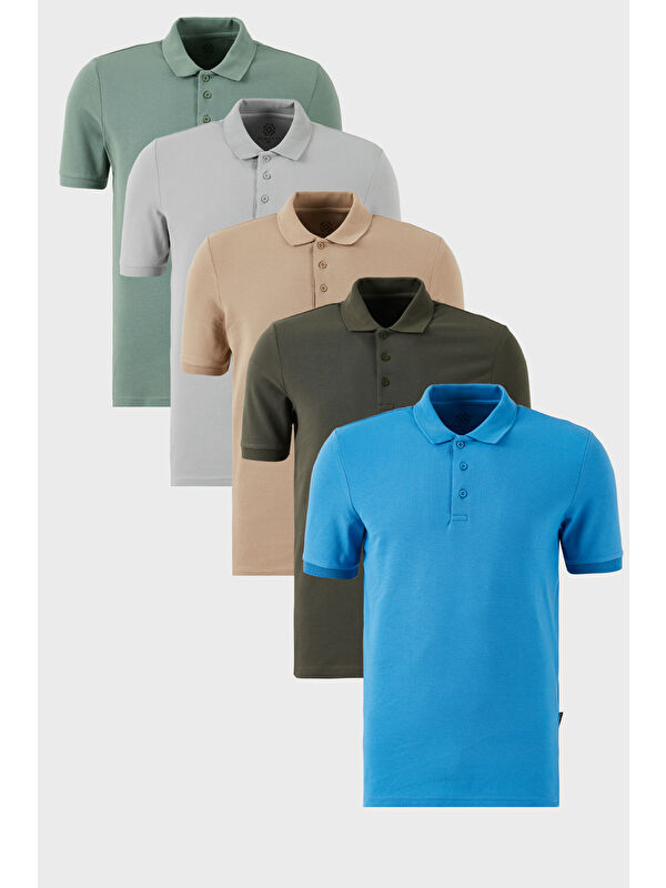 Buratti Pamuklu Regular Fit Düğmeli Polo Yaka 5'li Paket %100 Pamuk Tişört 5902127S5