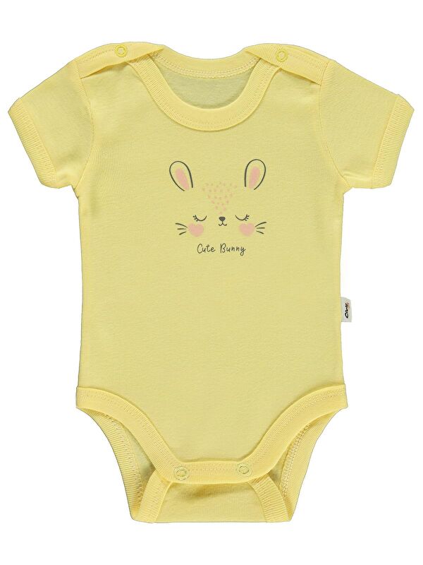 Civil Baby Cute Bunny Baskılı 1-36 Ay Çıtçıtlı Badi - Sarı 3-6 Ay