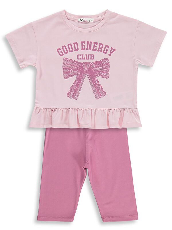Civil Girls Good Energy Clup Baskılı 2-5 Yaş Takım - Pudra 5-6 Yaş