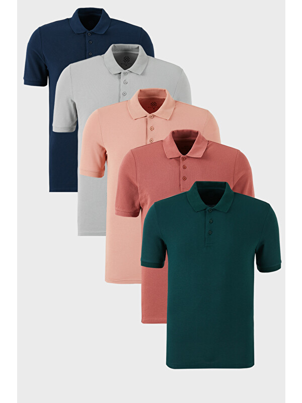 Buratti Pamuklu Regular Fit Düğmeli Polo Yaka 5'li Paket %100 Pamuk Tişört 5902127S5