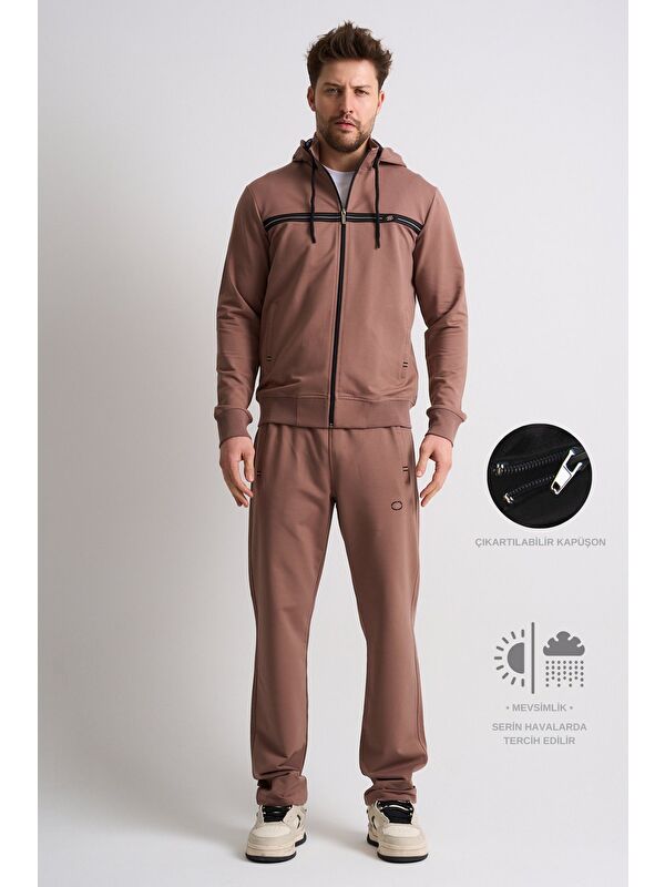 Shooter Sportswear Vizon Klasik Erkek Eşofman Takımı Çıkartılabilir Kapüşonlu Rahat Kalıp