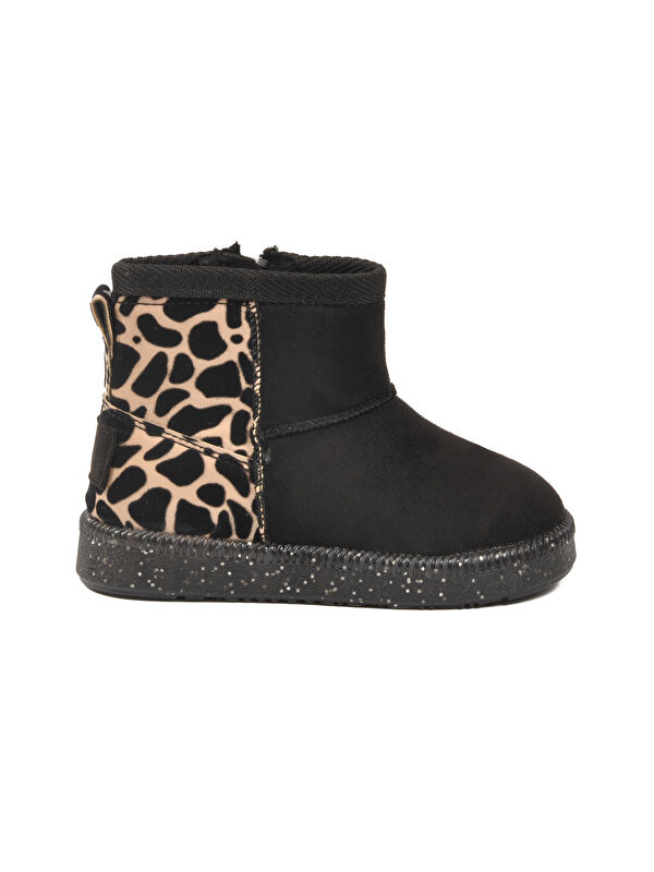 Ayakmod Siyah Leopar İçi Kürklü Fermuarlı Bebek Bot 1212 B