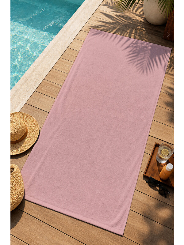 Milbay Grup Minimal Düz Pastel Pembe Tek Renk Desenli 70x150 Plaj Havlusu - Dijital Baskılı Banyo Havlusu