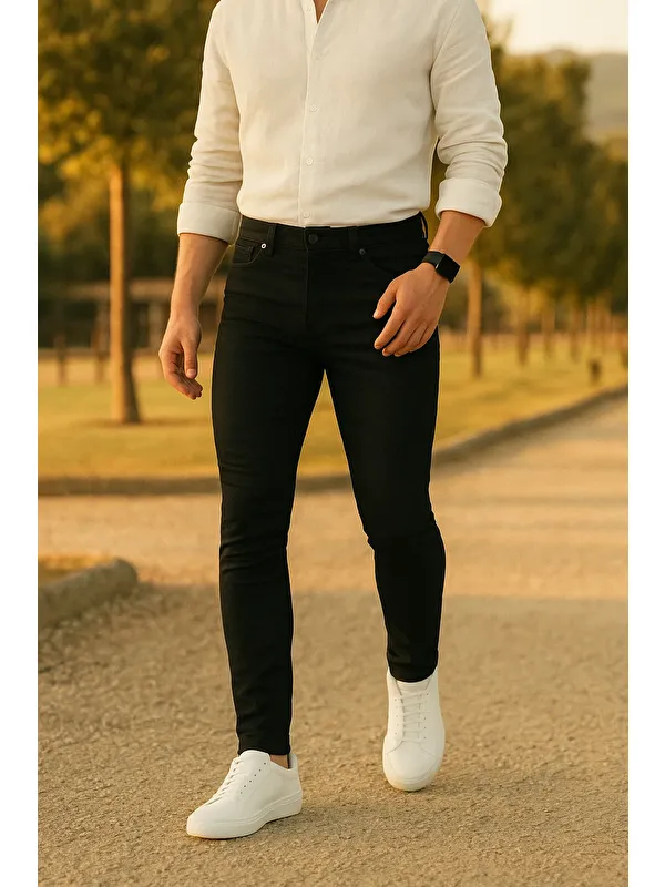 Comstar Erkek Trend Slim Fit Siyah Jean Pantolon